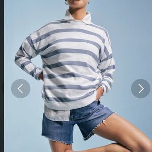 AYR White and Light Blue Striped Women's Sweater